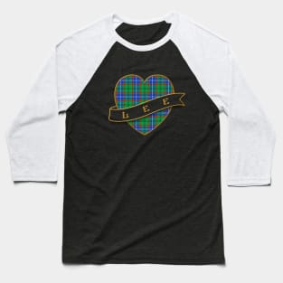 The LEE Family Tartan - Retro Heart & Ribbon Family Insignia Baseball T-Shirt